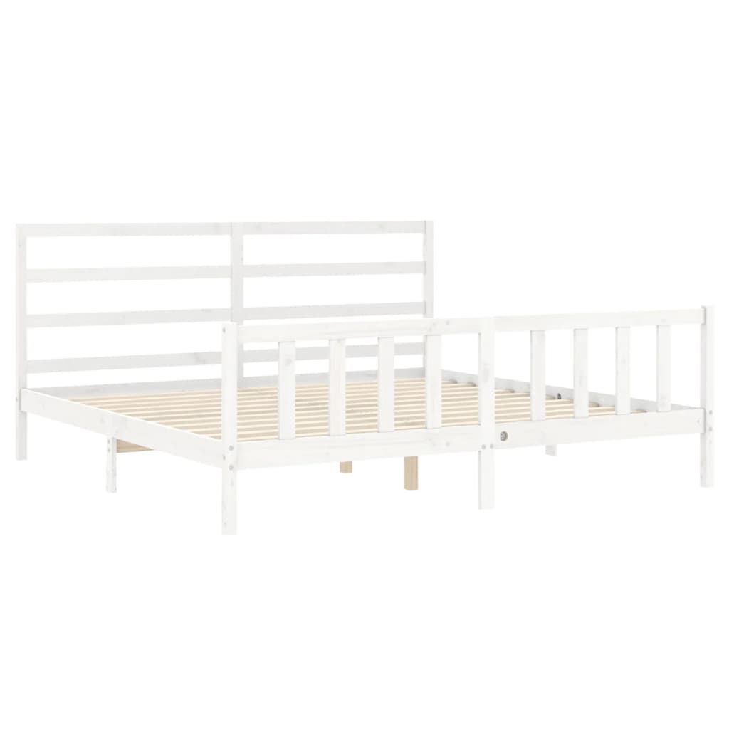 Bedframe met hoofdbord massief hout wit 180x200 cm