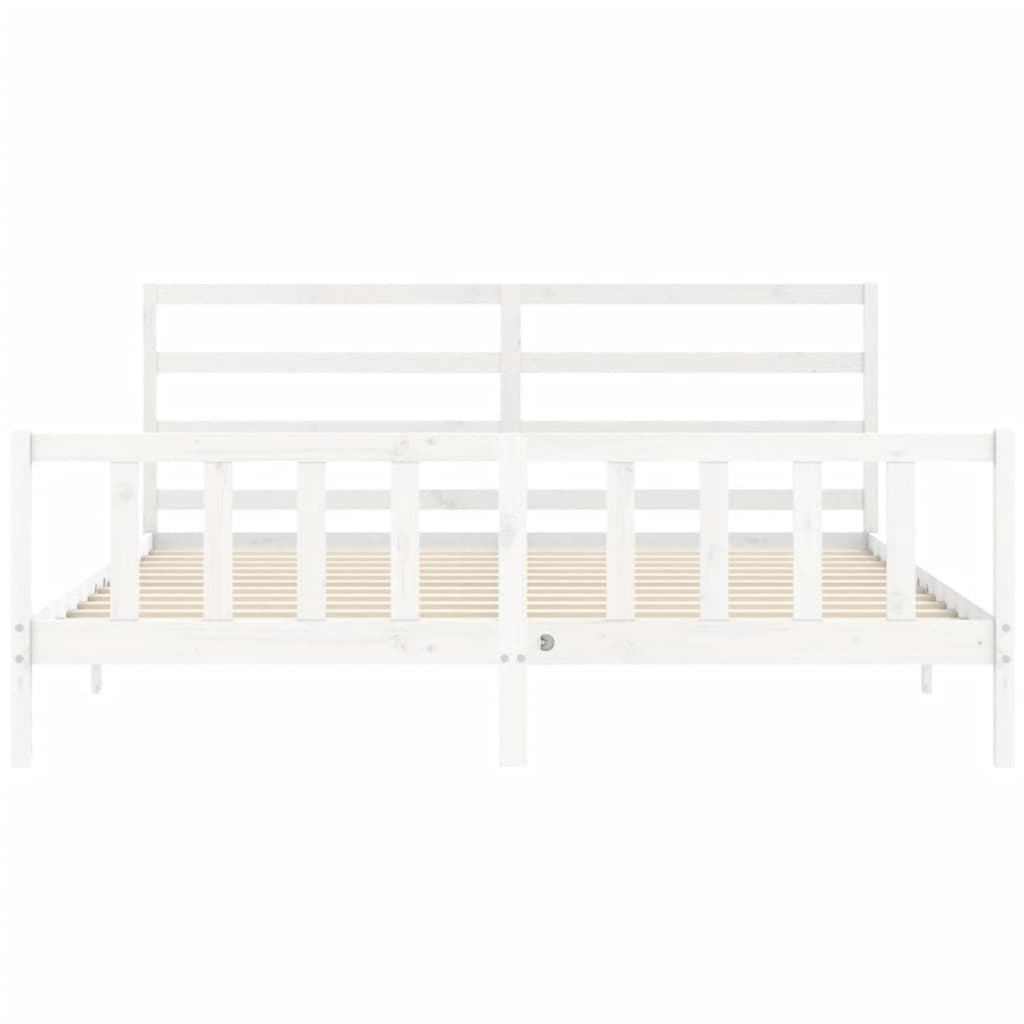 Bedframe met hoofdbord massief hout wit 180x200 cm