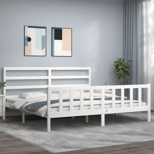 Bedframe met hoofdbord massief hout wit 180x200 cm