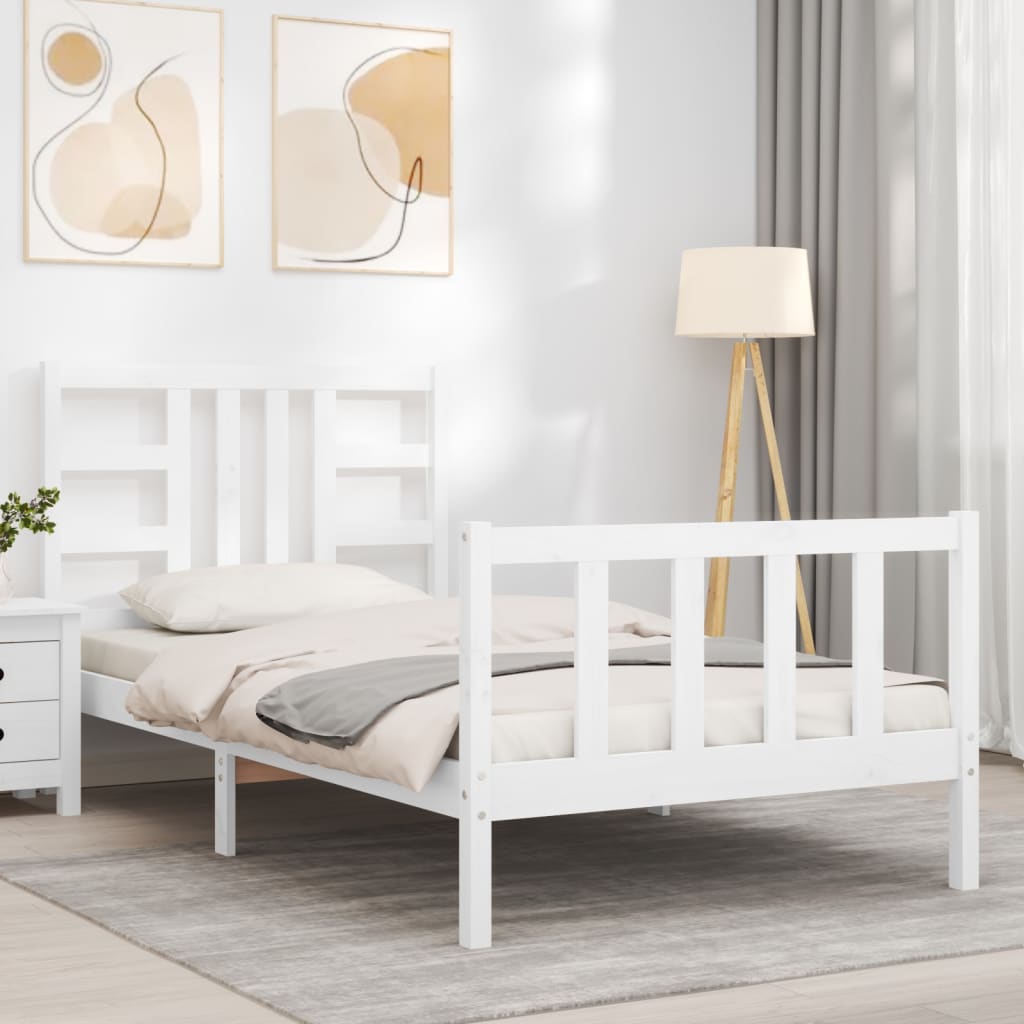 Bedframe met hoofdbord massief hout wit 90x190 cm Bedden & bedframes | Creëer jouw Trendy Thuis | Gratis bezorgd & Retour | Trendy.nl