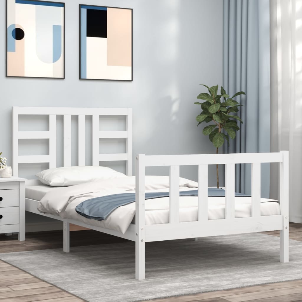 Bedframe met hoofdbord massief hout wit 90x190 cm Bedden & bedframes | Creëer jouw Trendy Thuis | Gratis bezorgd & Retour | Trendy.nl