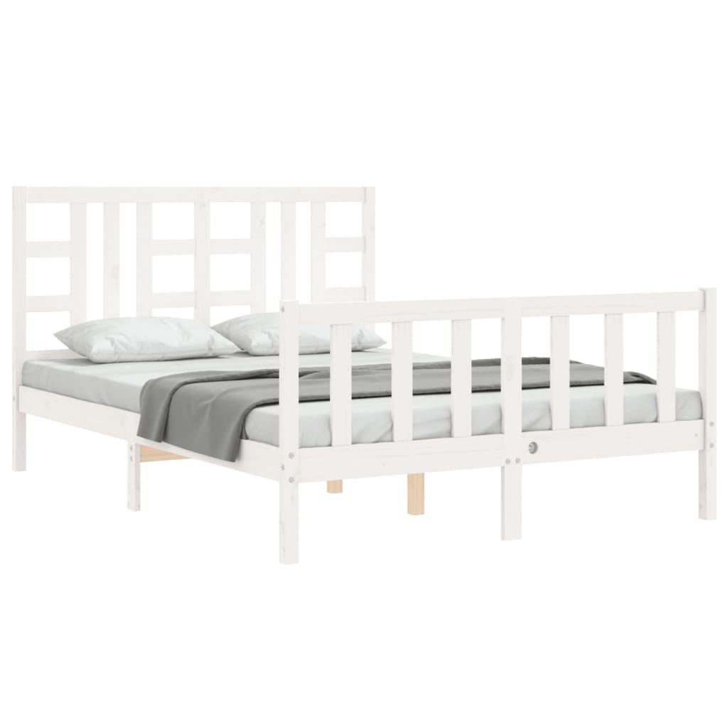 Bedframe met hoofdbord massief hout wit