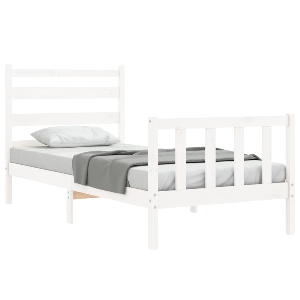 Bedframe met hoofdbord massief hout wit 90x190 cm Bedden & bedframes | Creëer jouw Trendy Thuis | Gratis bezorgd & Retour | Trendy.nl