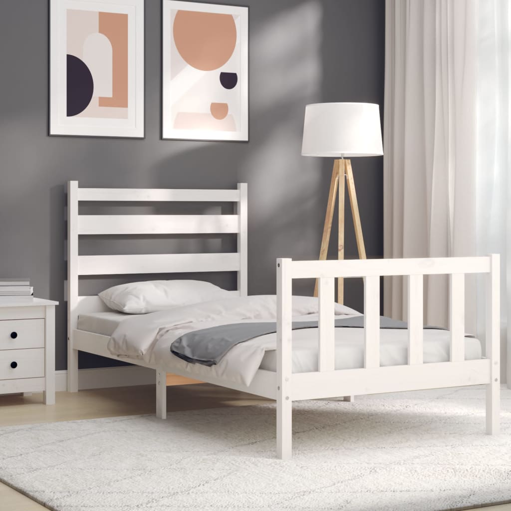 Bedframe met hoofdbord massief hout wit 90x190 cm Bedden & bedframes | Creëer jouw Trendy Thuis | Gratis bezorgd & Retour | Trendy.nl