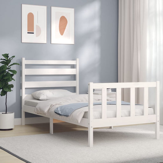 Bedframe met hoofdbord massief hout wit 90x190 cm Bedden & bedframes | Creëer jouw Trendy Thuis | Gratis bezorgd & Retour | Trendy.nl