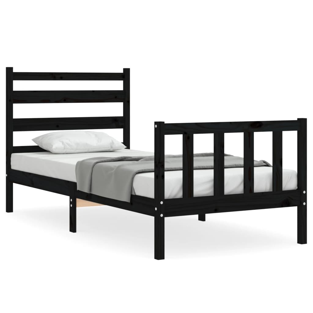 Bedframe met hoofdeinde massief hout zwart 90x190 cm Bedden & bedframes | Creëer jouw Trendy Thuis | Gratis bezorgd & Retour | Trendy.nl