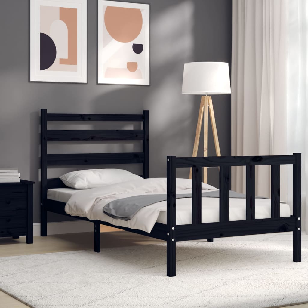 Bedframe met hoofdeinde massief hout zwart 90x190 cm Bedden & bedframes | Creëer jouw Trendy Thuis | Gratis bezorgd & Retour | Trendy.nl