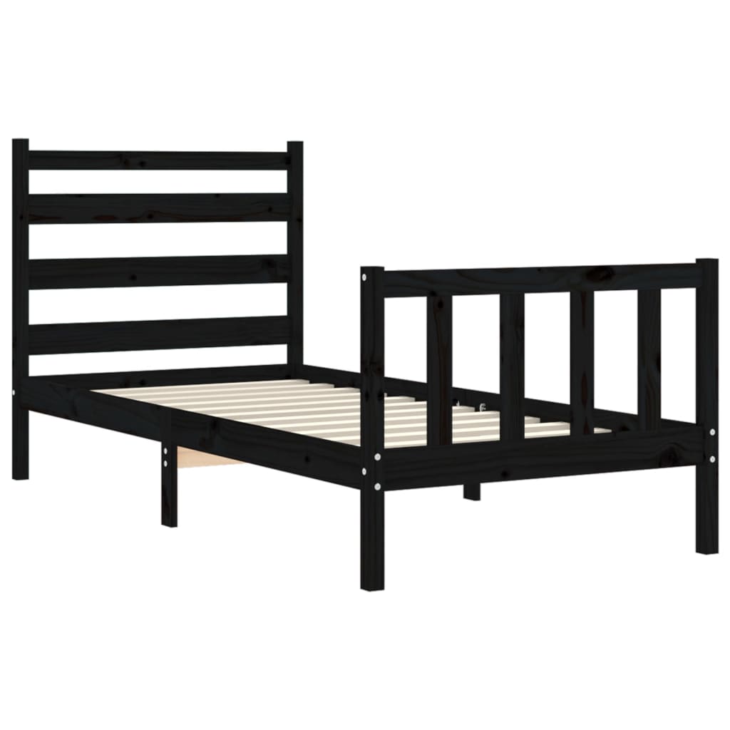 Bedframe met hoofdeinde massief hout zwart 90x190 cm Bedden & bedframes | Creëer jouw Trendy Thuis | Gratis bezorgd & Retour | Trendy.nl