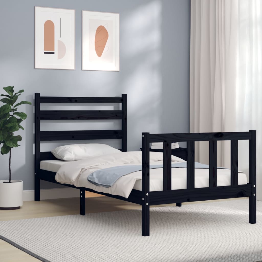 Bedframe met hoofdeinde massief hout zwart 90x190 cm Bedden & bedframes | Creëer jouw Trendy Thuis | Gratis bezorgd & Retour | Trendy.nl