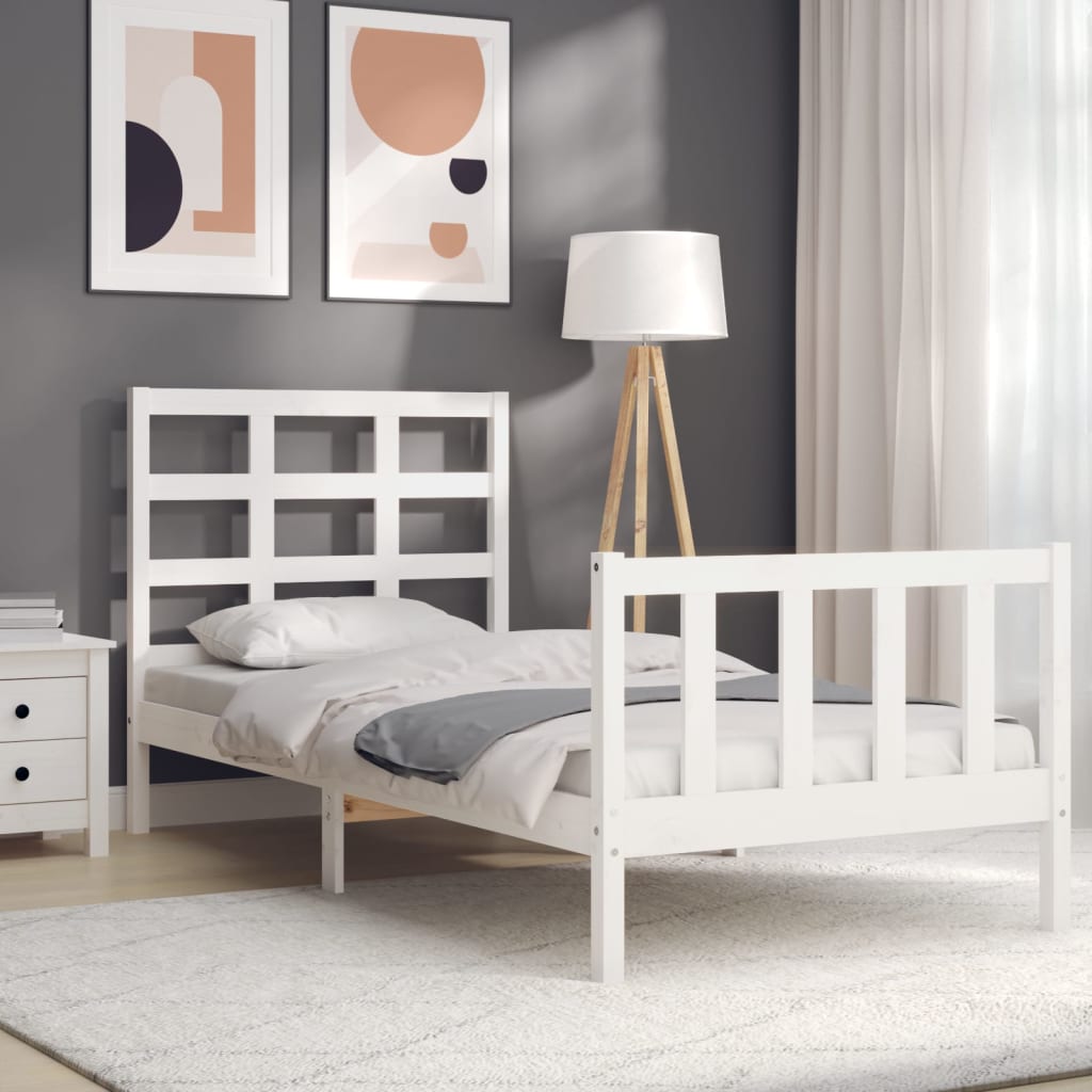 Bedframe met hoofdbord massief hout wit 90x190 cm Bedden & bedframes | Creëer jouw Trendy Thuis | Gratis bezorgd & Retour | Trendy.nl