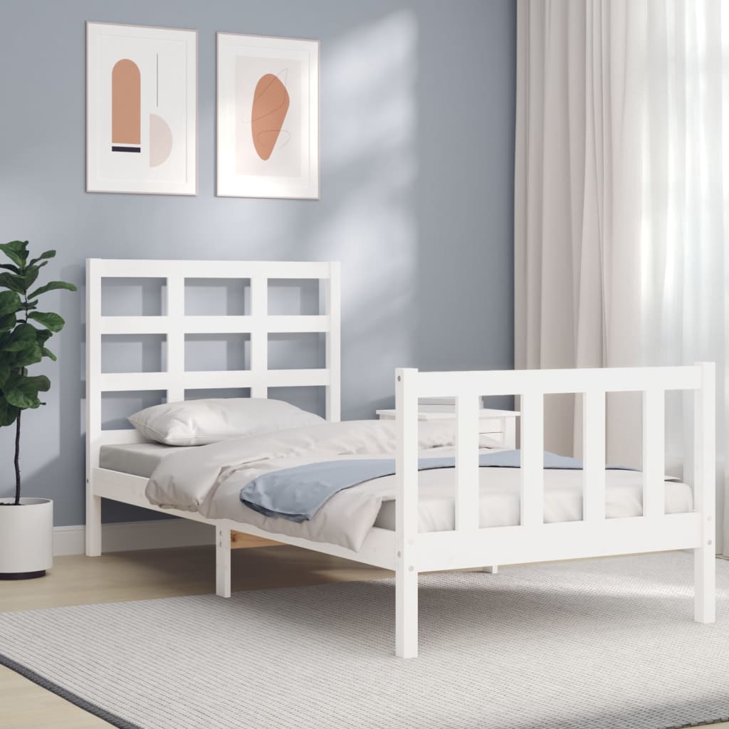 Bedframe met hoofdbord massief hout wit 90x190 cm Bedden & bedframes | Creëer jouw Trendy Thuis | Gratis bezorgd & Retour | Trendy.nl