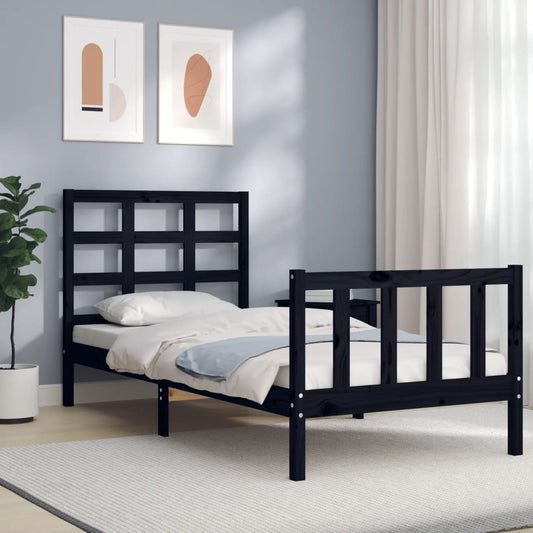 Bedframe met hoofdeinde massief hout zwart 90x190 cm Bedden & bedframes | Creëer jouw Trendy Thuis | Gratis bezorgd & Retour | Trendy.nl