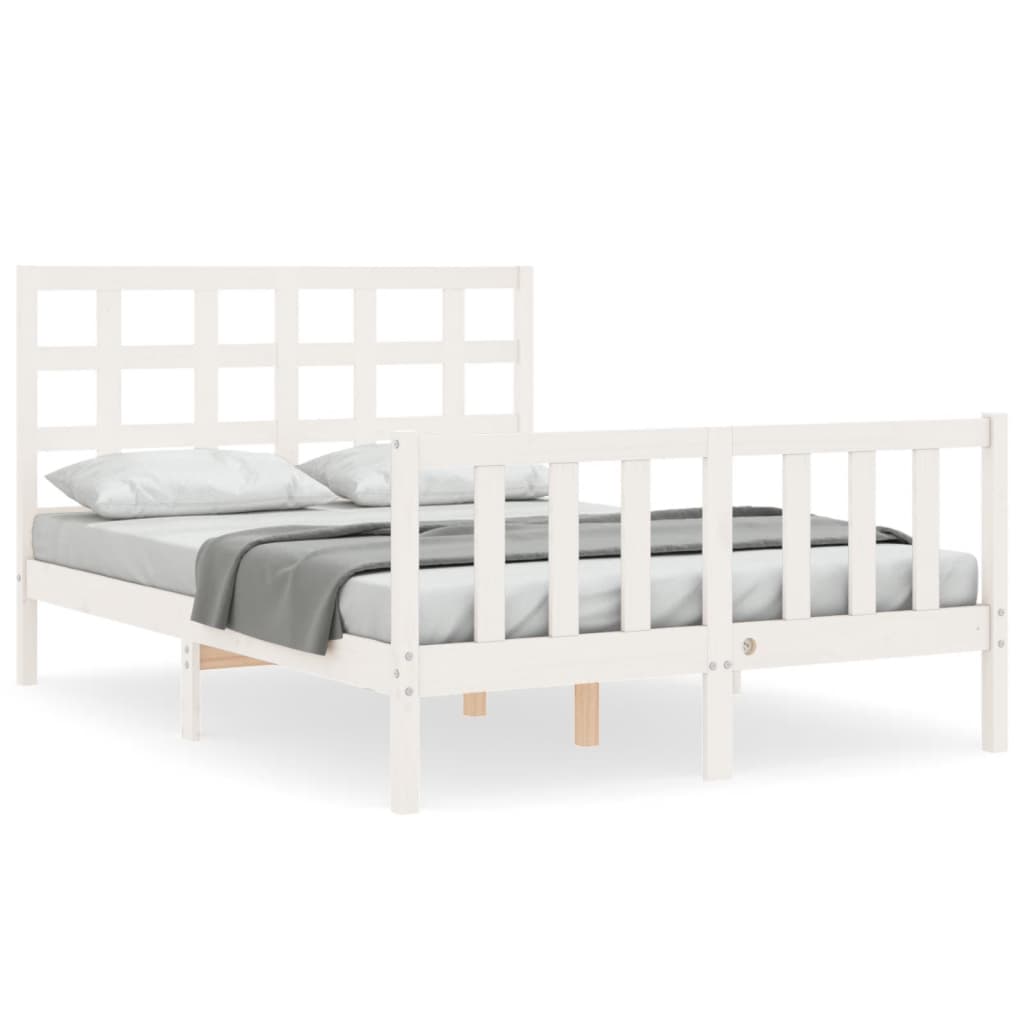 Bedframe met hoofdbord massief hout wit