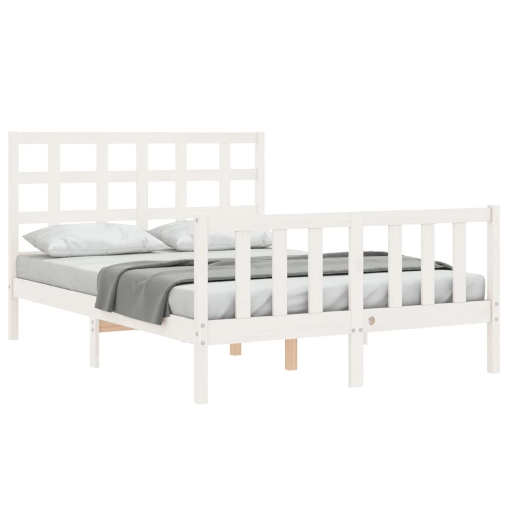 Bedframe met hoofdbord massief hout wit