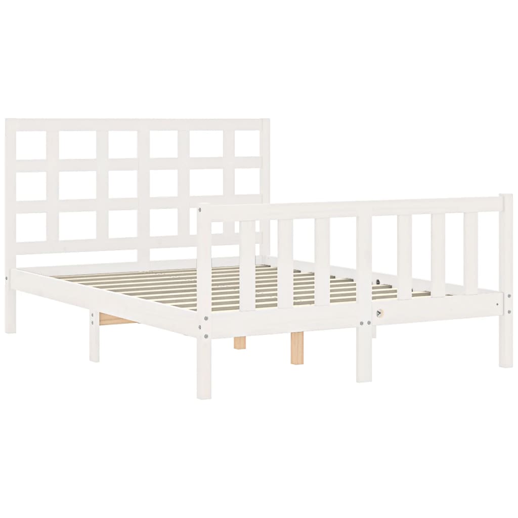 Bedframe met hoofdbord massief hout wit