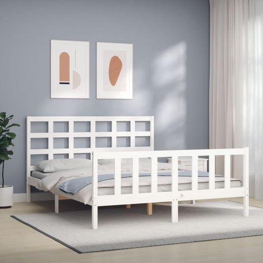 Bedframe met hoofdbord massief hout wit Bedden & bedframes | Creëer jouw Trendy Thuis | Gratis bezorgd & Retour | Trendy.nl