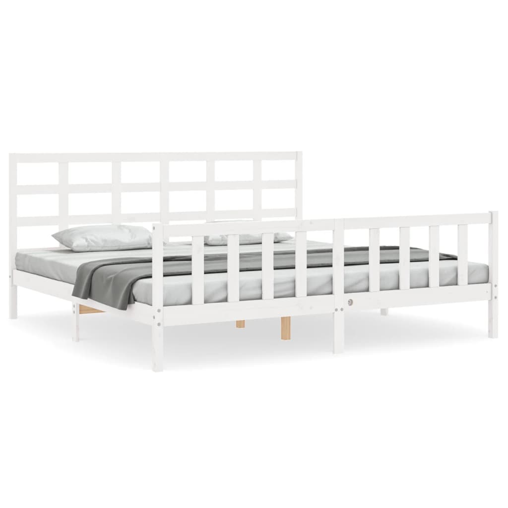 Bedframe met hoofdbord massief hout wit 180x200 cm