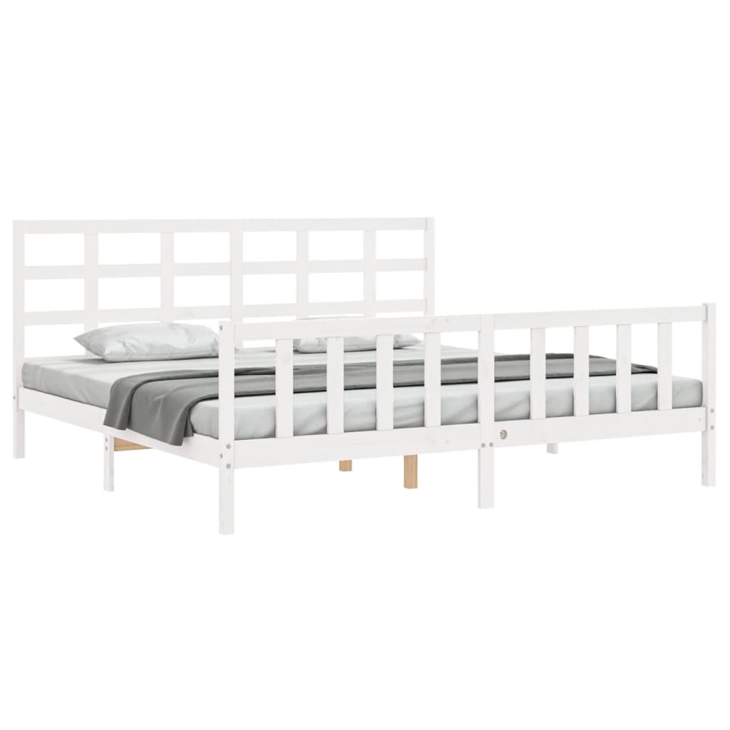 Bedframe met hoofdbord massief hout wit 180x200 cm