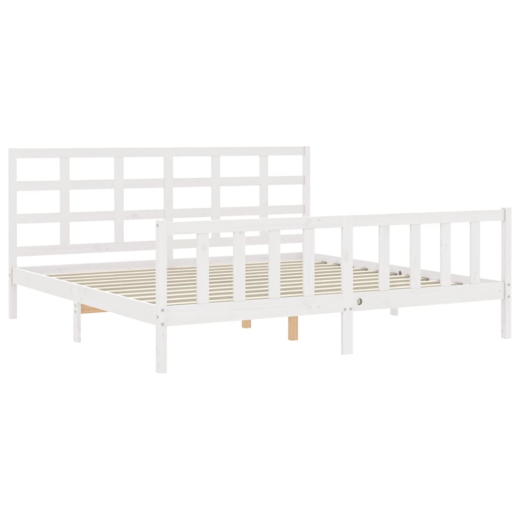 Bedframe met hoofdbord massief hout wit 180x200 cm