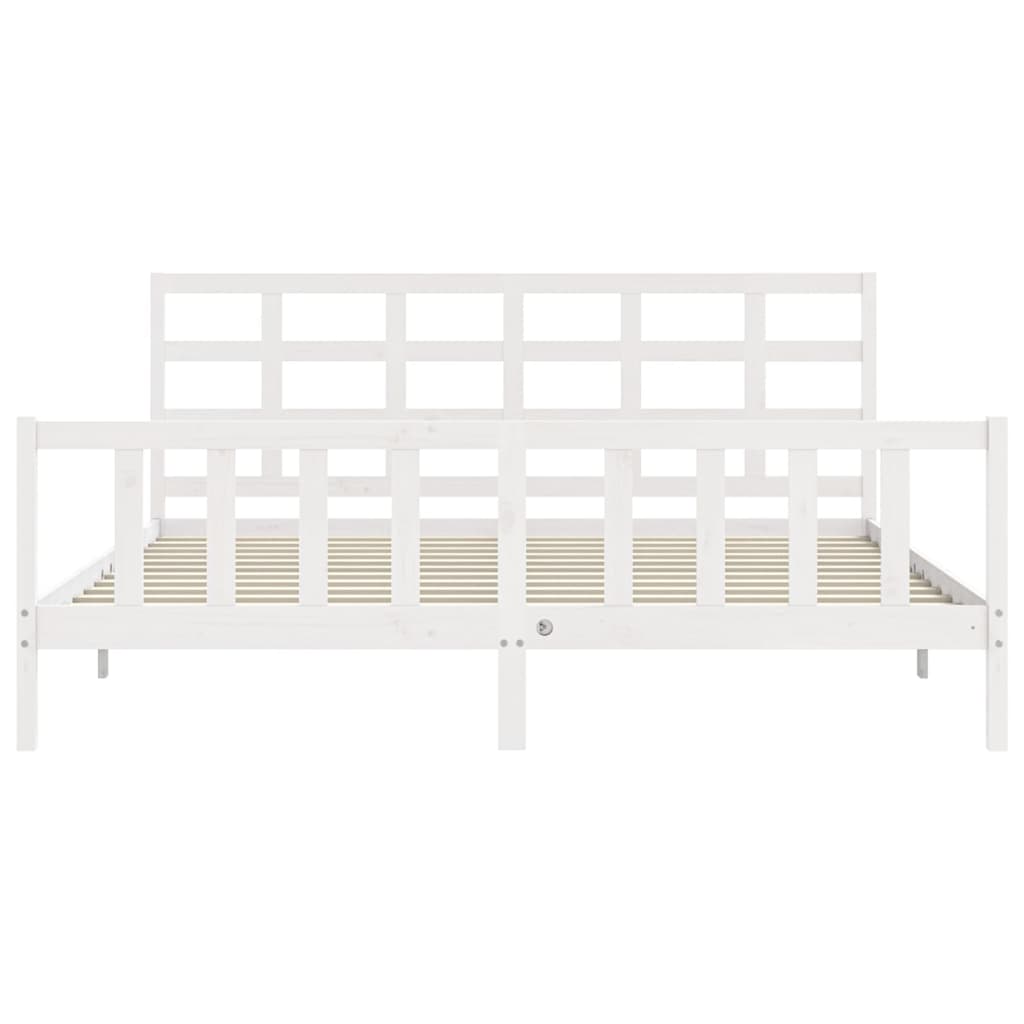 Bedframe met hoofdbord massief hout wit 180x200 cm