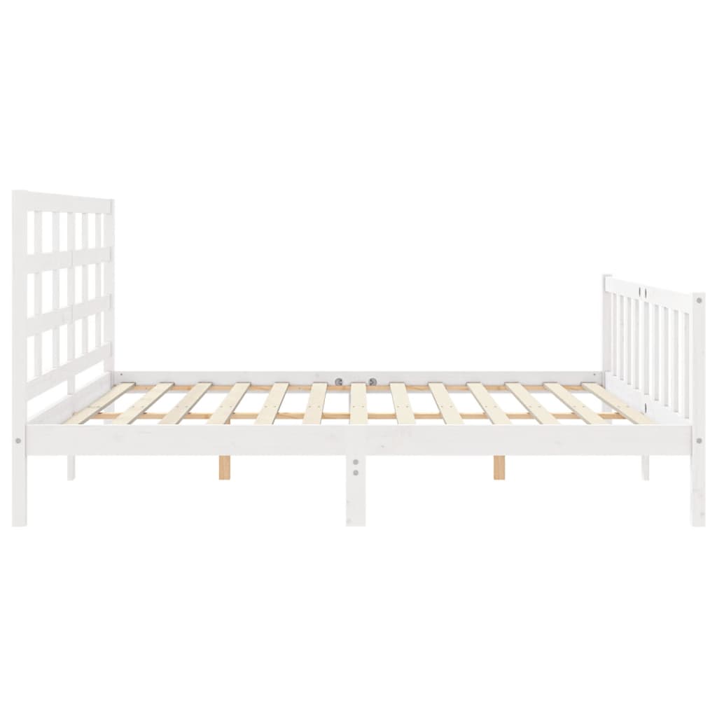 Bedframe met hoofdbord massief hout wit 180x200 cm