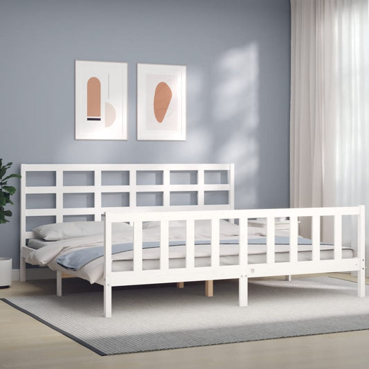 Bedframe met hoofdbord massief hout wit 180x200 cm