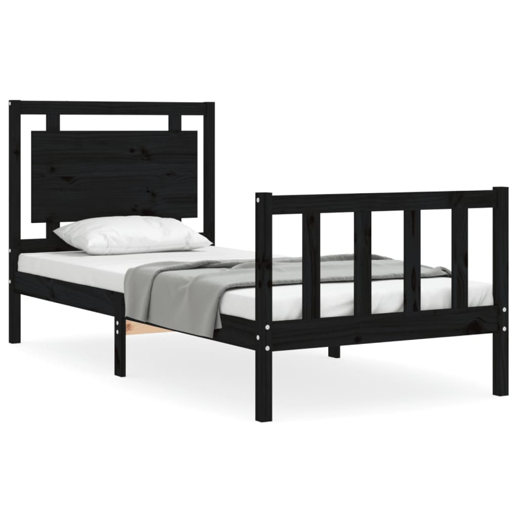 Bedframe met hoofdeinde massief hout zwart 90x190 cm Bedden & bedframes | Creëer jouw Trendy Thuis | Gratis bezorgd & Retour | Trendy.nl