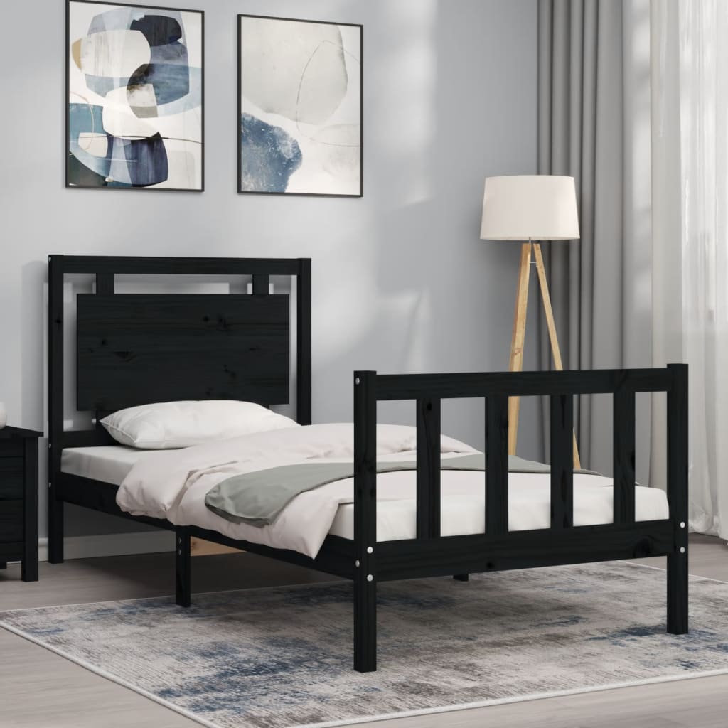 Bedframe met hoofdeinde massief hout zwart 90x190 cm Bedden & bedframes | Creëer jouw Trendy Thuis | Gratis bezorgd & Retour | Trendy.nl