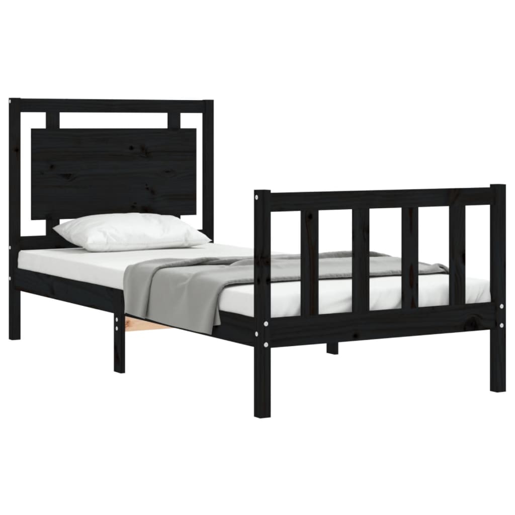 Bedframe met hoofdeinde massief hout zwart 90x190 cm Bedden & bedframes | Creëer jouw Trendy Thuis | Gratis bezorgd & Retour | Trendy.nl