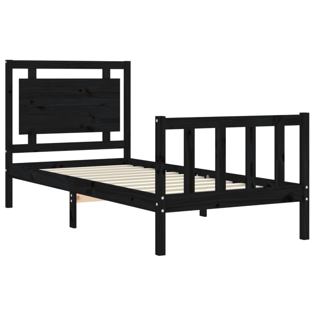 Bedframe met hoofdeinde massief hout zwart 90x190 cm Bedden & bedframes | Creëer jouw Trendy Thuis | Gratis bezorgd & Retour | Trendy.nl