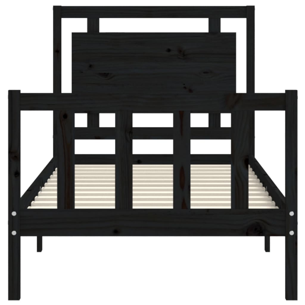 Bedframe met hoofdeinde massief hout zwart 90x190 cm Bedden & bedframes | Creëer jouw Trendy Thuis | Gratis bezorgd & Retour | Trendy.nl