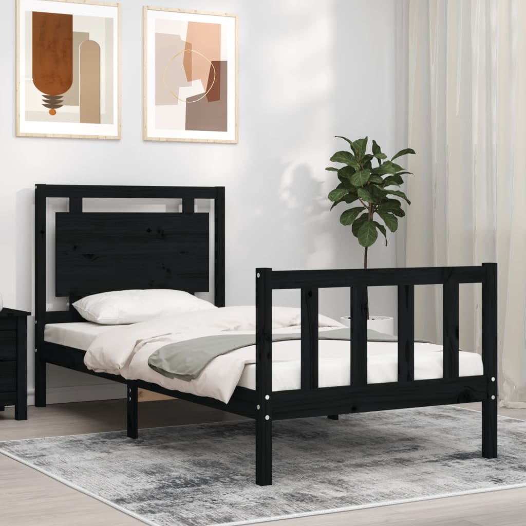 Bedframe met hoofdeinde massief hout zwart 90x190 cm Bedden & bedframes | Creëer jouw Trendy Thuis | Gratis bezorgd & Retour | Trendy.nl