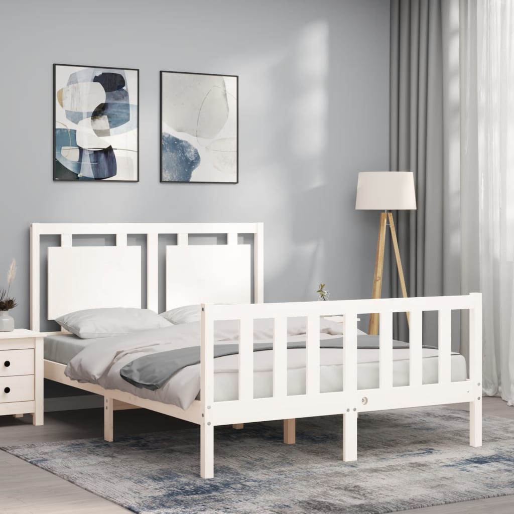 Bedframe met hoofdbord massief hout wit