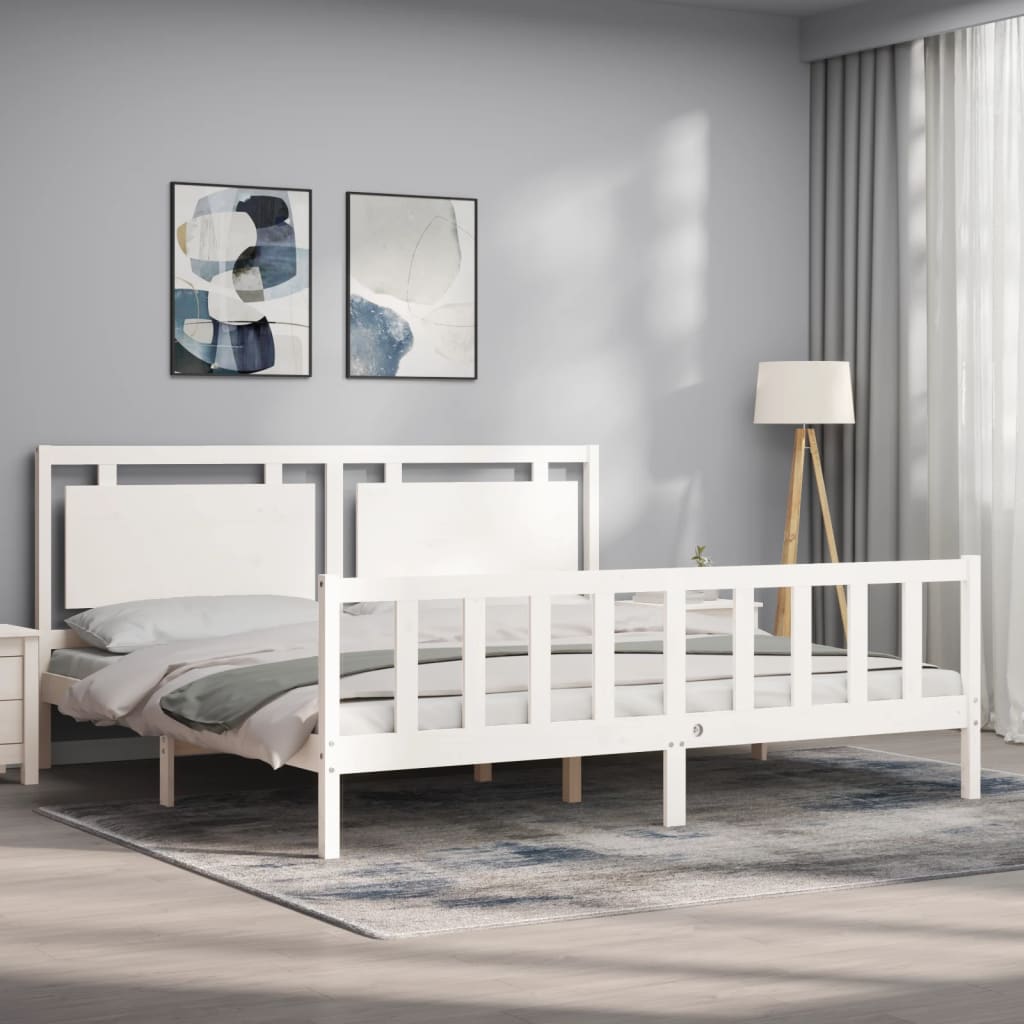 Bedframe met hoofdbord massief hout wit 180x200 cm Bedden & bedframes | Creëer jouw Trendy Thuis | Gratis bezorgd & Retour | Trendy.nl