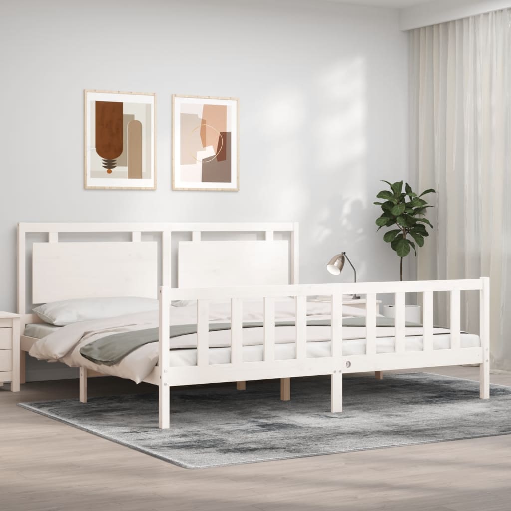 Bedframe met hoofdbord massief hout wit 180x200 cm Bedden & bedframes | Creëer jouw Trendy Thuis | Gratis bezorgd & Retour | Trendy.nl