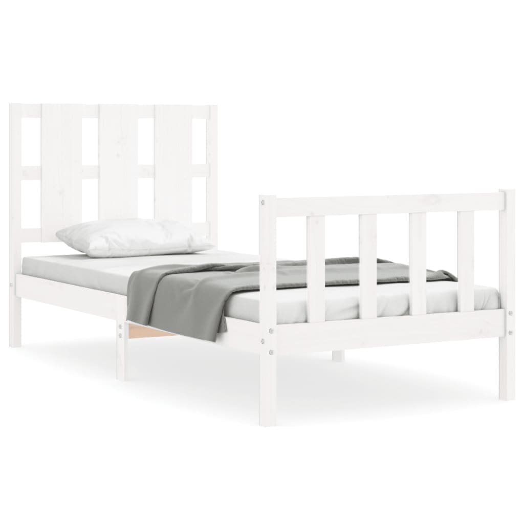 Bedframe met hoofdbord massief hout wit