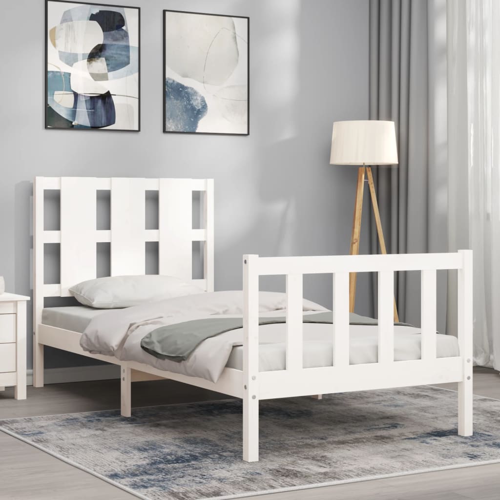 Bedframe met hoofdbord massief hout wit 90x190 cm Bedden & bedframes | Creëer jouw Trendy Thuis | Gratis bezorgd & Retour | Trendy.nl