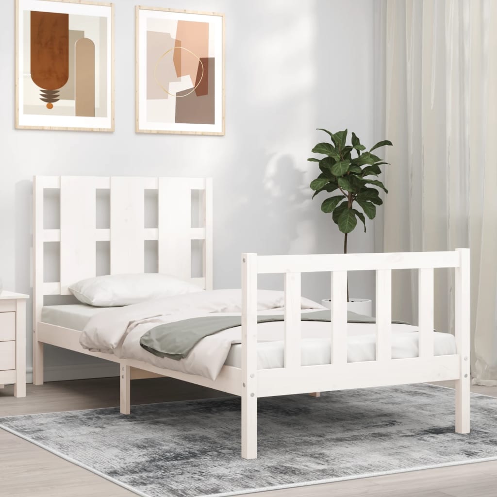 Bedframe met hoofdbord massief hout wit 90x190 cm Bedden & bedframes | Creëer jouw Trendy Thuis | Gratis bezorgd & Retour | Trendy.nl