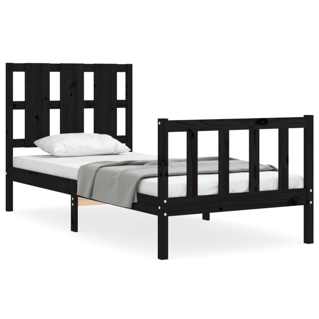 Bedframe met hoofdeinde massief hout zwart 90x190 cm Bedden & bedframes | Creëer jouw Trendy Thuis | Gratis bezorgd & Retour | Trendy.nl