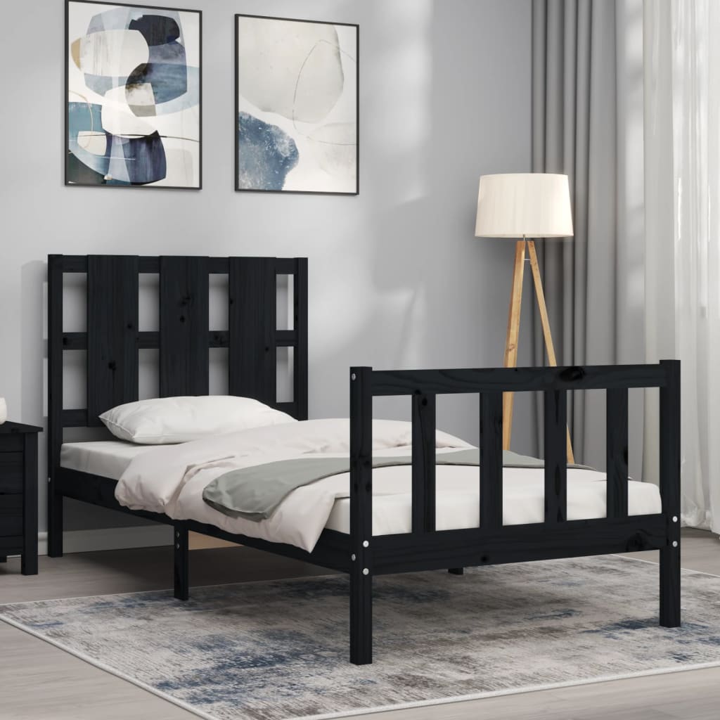 Bedframe met hoofdeinde massief hout zwart 90x190 cm Bedden & bedframes | Creëer jouw Trendy Thuis | Gratis bezorgd & Retour | Trendy.nl