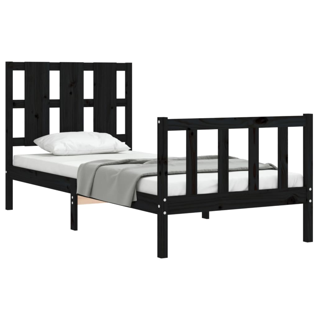 Bedframe met hoofdeinde massief hout zwart 90x190 cm Bedden & bedframes | Creëer jouw Trendy Thuis | Gratis bezorgd & Retour | Trendy.nl