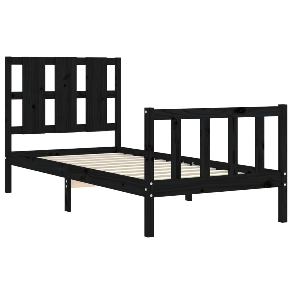 Bedframe met hoofdeinde massief hout zwart 90x190 cm Bedden & bedframes | Creëer jouw Trendy Thuis | Gratis bezorgd & Retour | Trendy.nl