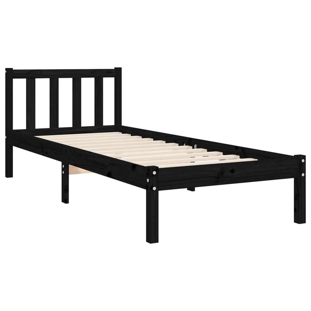 Bedframe met hoofdeinde massief hout zwart 90x190 cm Bedden & bedframes | Creëer jouw Trendy Thuis | Gratis bezorgd & Retour | Trendy.nl