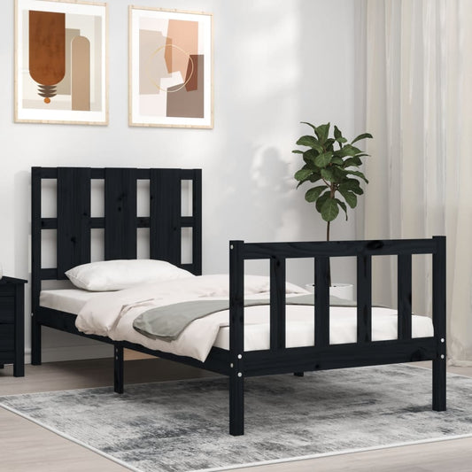 Bedframe met hoofdeinde massief hout zwart 90x190 cm Bedden & bedframes | Creëer jouw Trendy Thuis | Gratis bezorgd & Retour | Trendy.nl