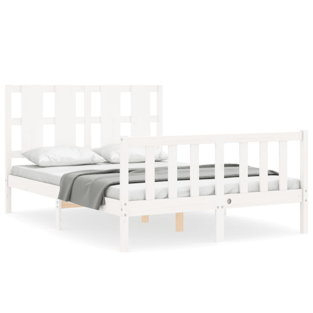 Bedframe met hoofdbord massief hout wit