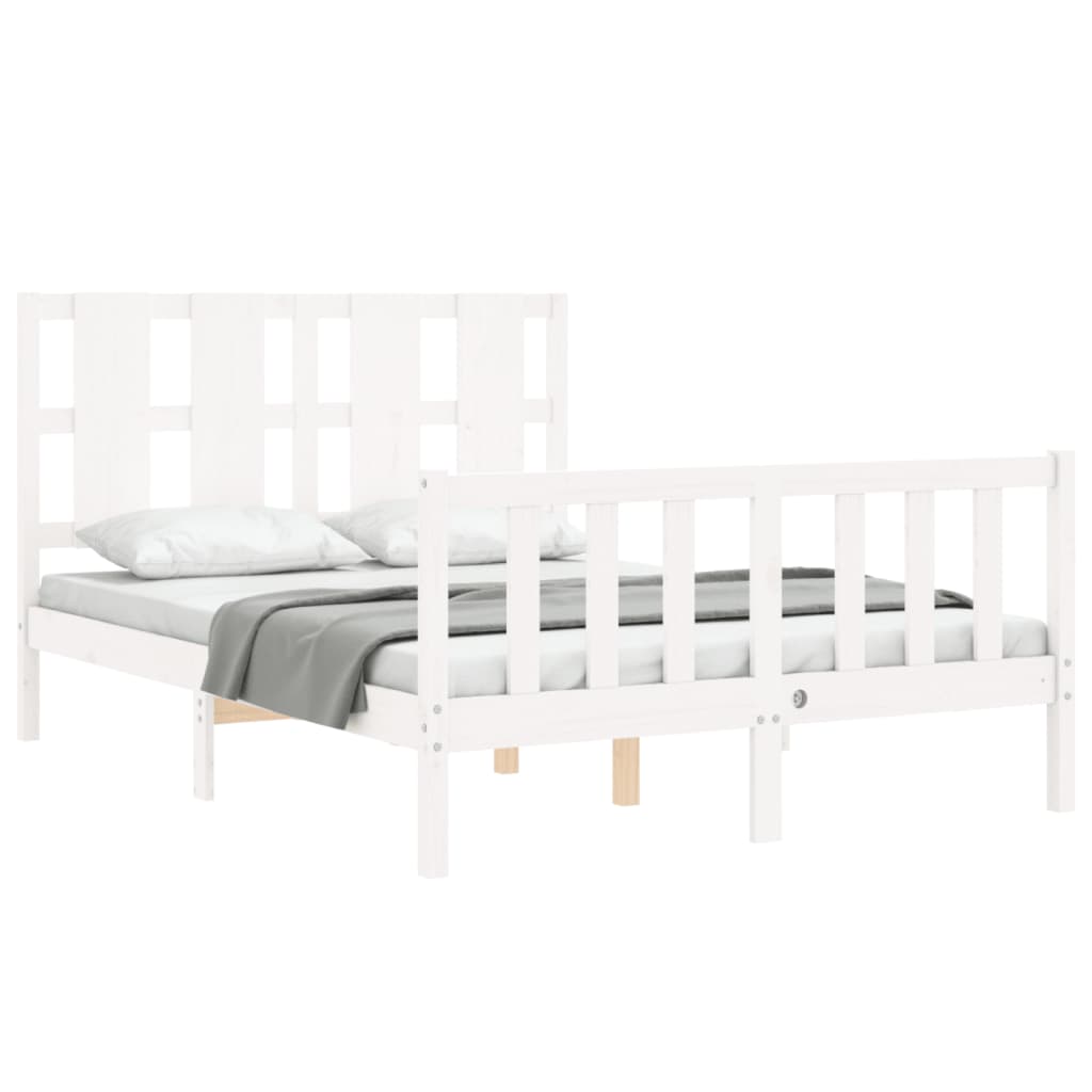 Bedframe met hoofdbord massief hout wit