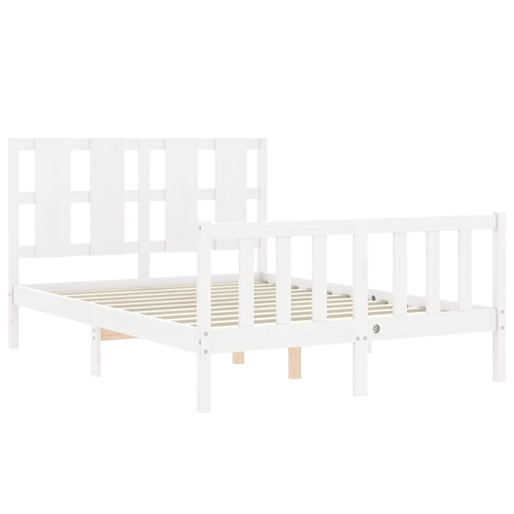 Bedframe met hoofdbord massief hout wit