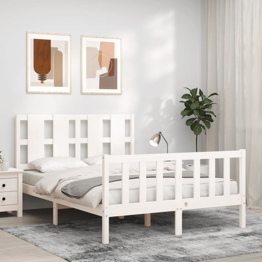 Bedframe met hoofdbord massief hout wit