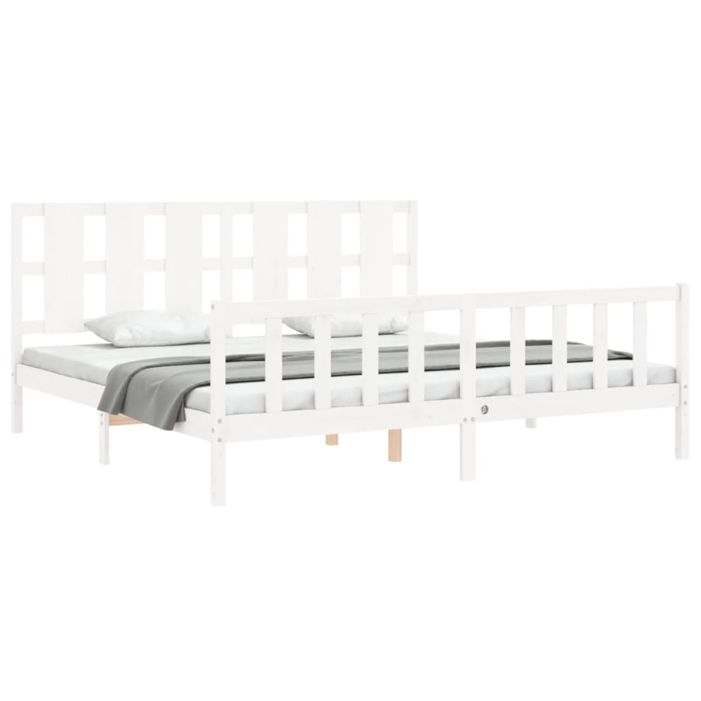 Bedframe met hoofdbord massief hout wit 180x200 cm