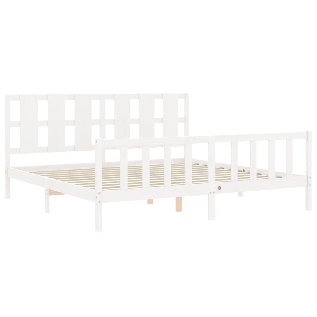 Bedframe met hoofdbord massief hout wit 180x200 cm